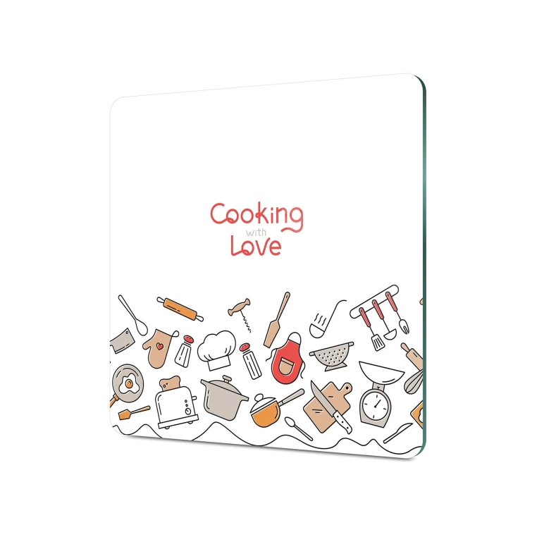 Decovetro Cam Kesme Tahtası Kare Cooking Love Desenli