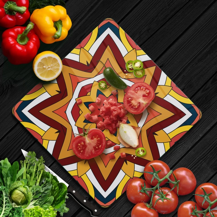 Decovetro Cam Kesme Tahtası Kare DV277 Mandala Desenli