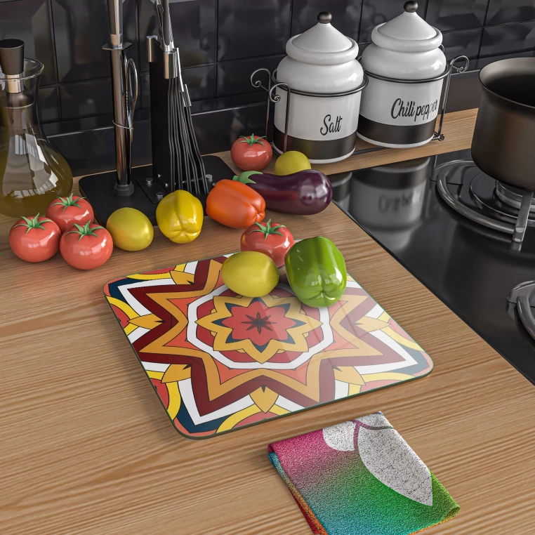 Decovetro Cam Kesme Tahtası Kare DV277 Mandala Desenli