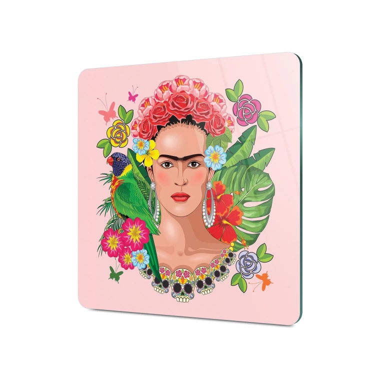 Decovetro Cam Kesme Tahtası Kare Pembe Kadın Desenli 30x30 Cm