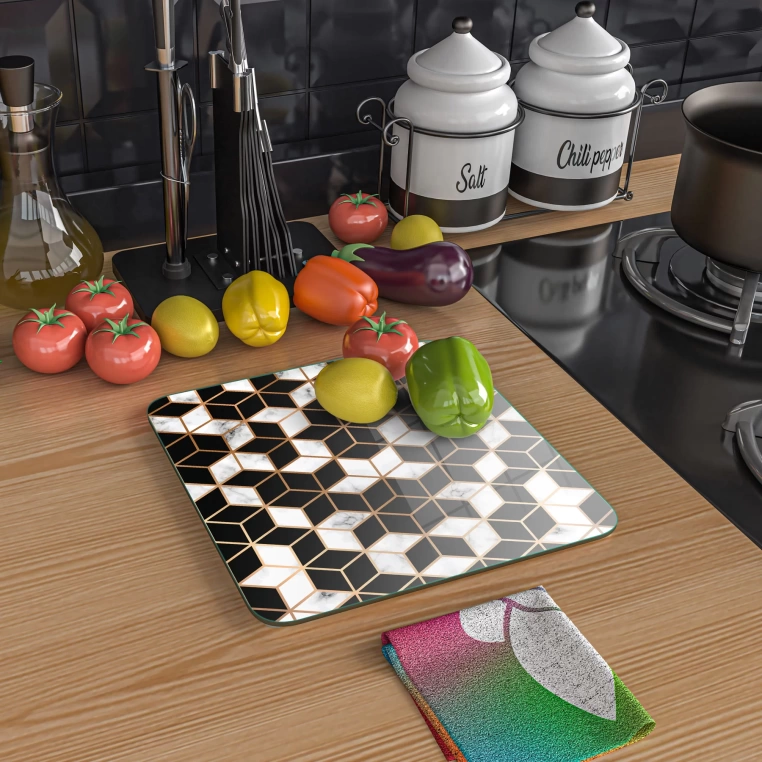 Decovetro Cam Kesme Tahtası Kare Geometrik Desenli