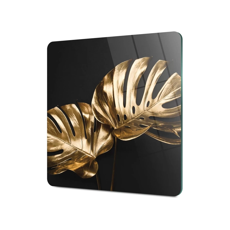Decovetro Cam Kesme Tahtası Kare Gold Yaprak Desenli