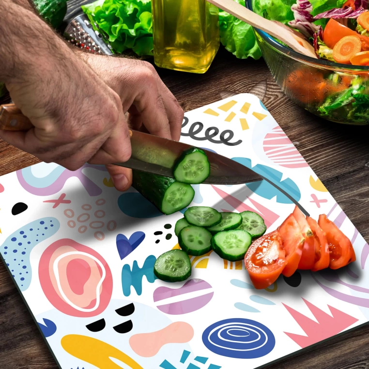 Decovetro Cam Kesme Tahtası Kare Karışık Çizgi Desenli