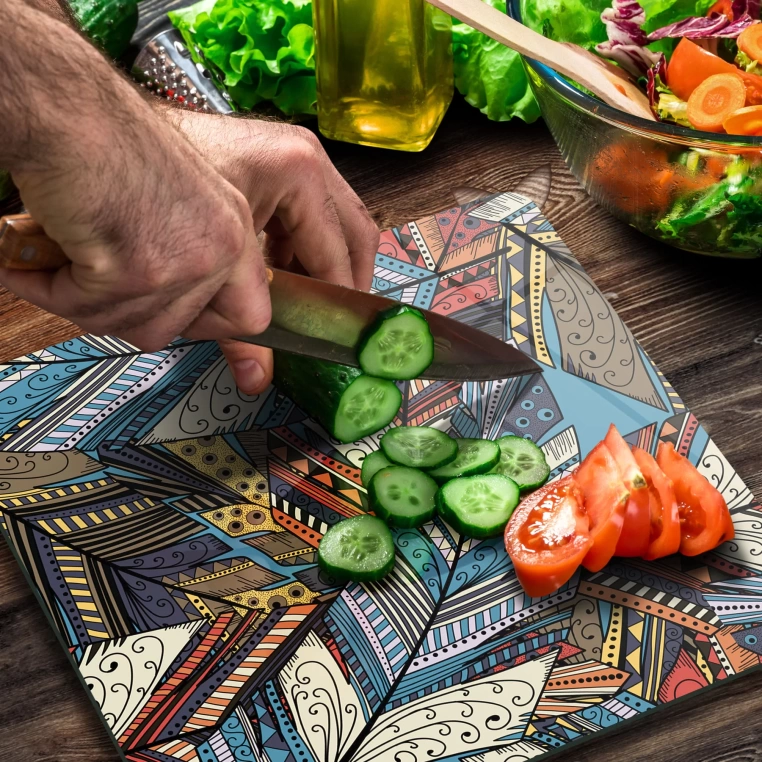 Decovetro Cam Kesme Tahtası Kare Karışık Desenli 30x30 Cm