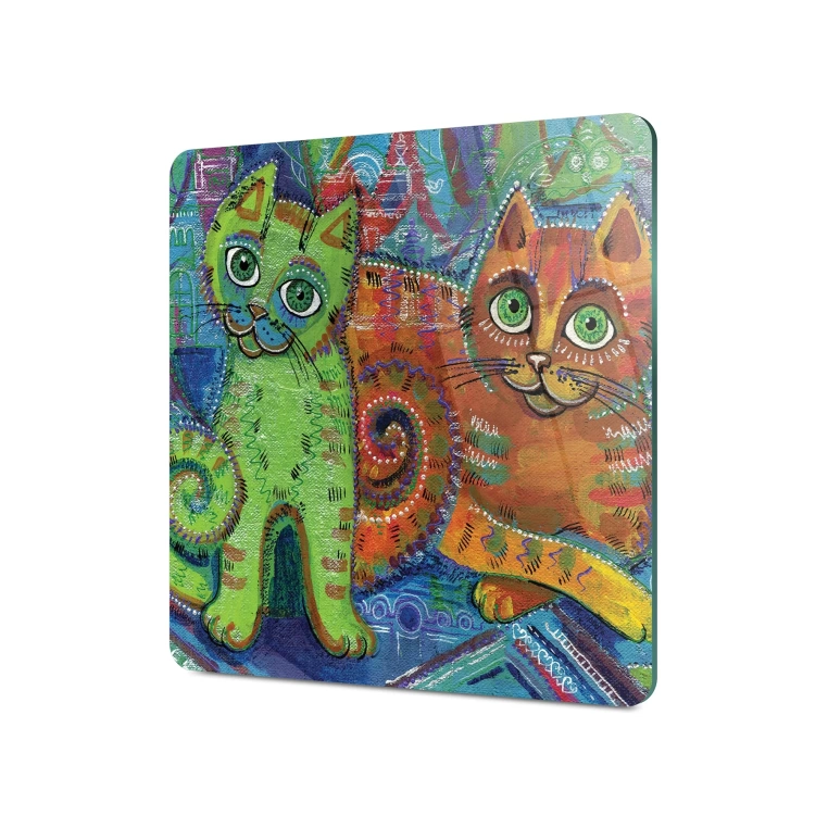 Decovetro Cam Kesme Tahtası Kare Kedi Desenli