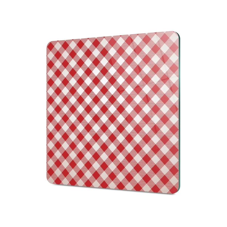 Decovetro Cam Kesme Tahtası Kare Kırmızı Beyaz Desenli 30x30 Cm
