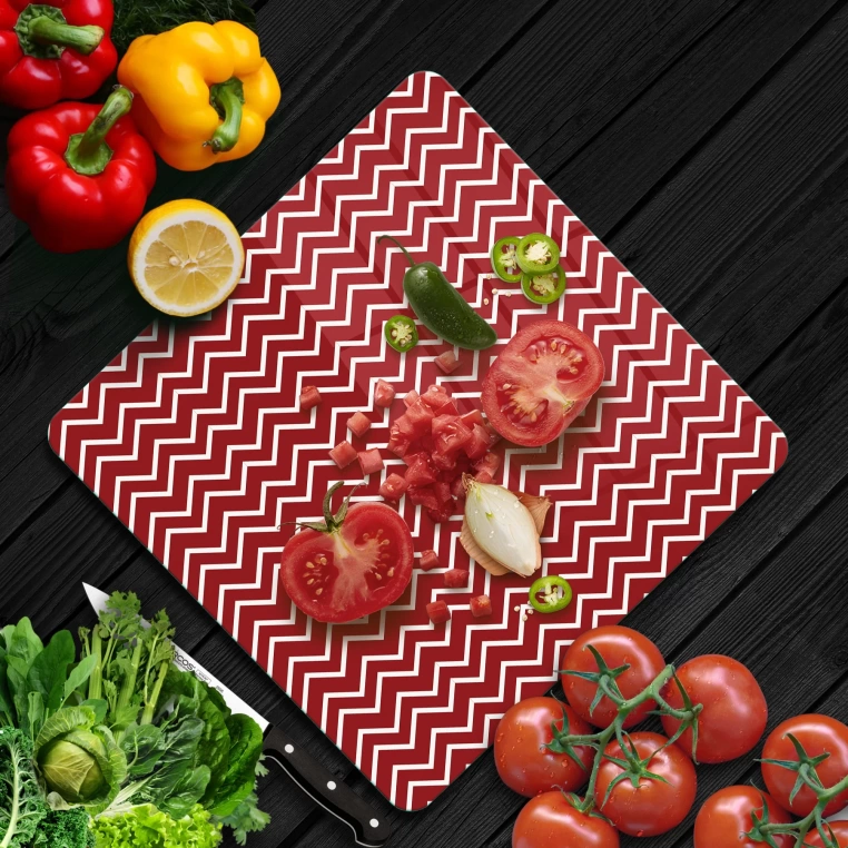 Decovetro Cam Kesme Tahtası Kare Kırmızı Çizgi Desenli 30x30 Cm
