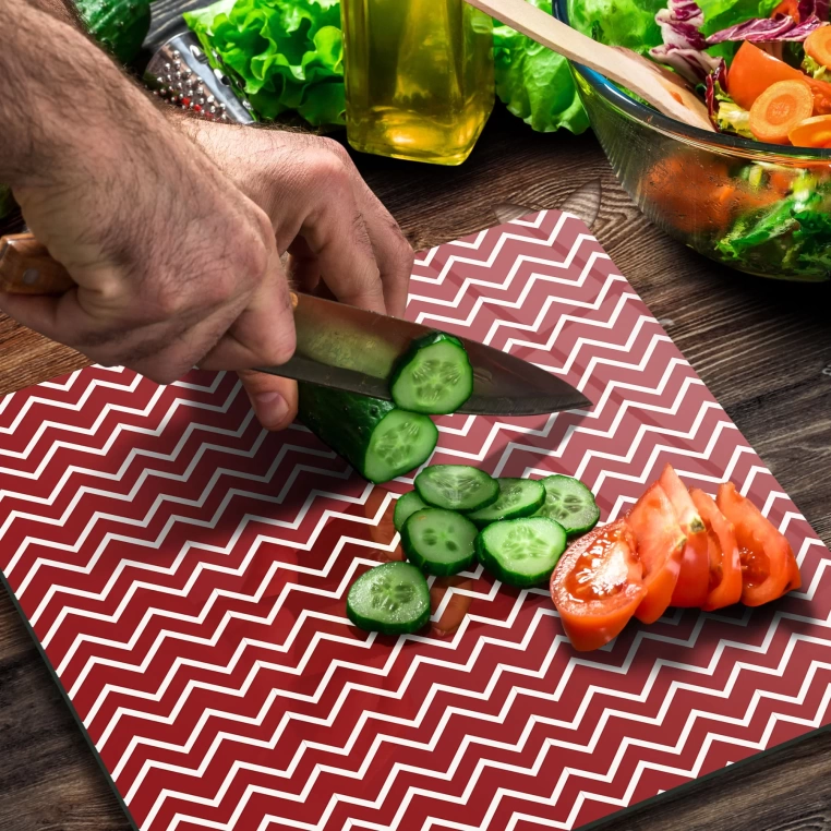Decovetro Cam Kesme Tahtası Kare Kırmızı Çizgi Desenli 30x30 Cm