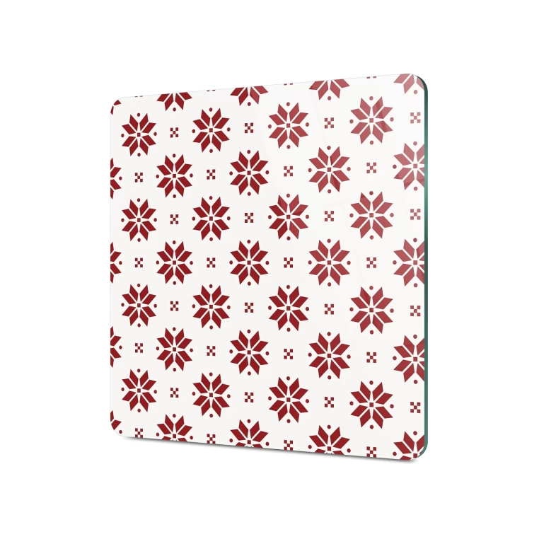 Decovetro Cam Kesme Tahtası Kare Kırmızı Kar Tanesi Desenli 30x30 Cm