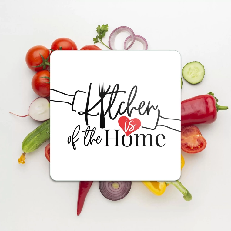 Decovetro Cam Kesme Tahtası Kare Kitchen Love Desenli