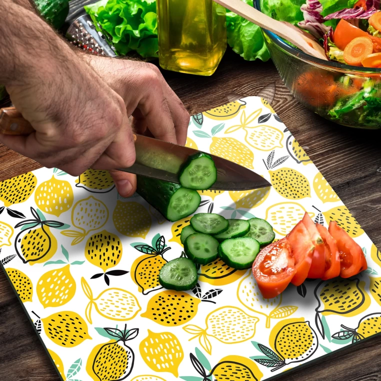 Decovetro Cam Kesme Tahtası Kare Limon Desenli 30x30 Cm