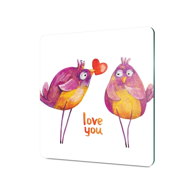 Decovetro Cam Kesme Tahtası Kare Love You Bird Desenli
