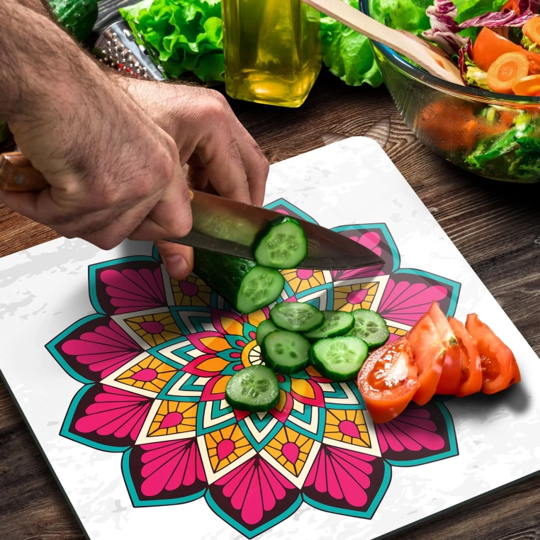 Decovetro Cam Kesme Tahtası Kare Mandala 6 Desenli