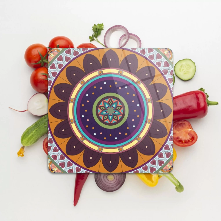 Decovetro Cam Kesme Tahtası Kare Mandala 1 Desenli