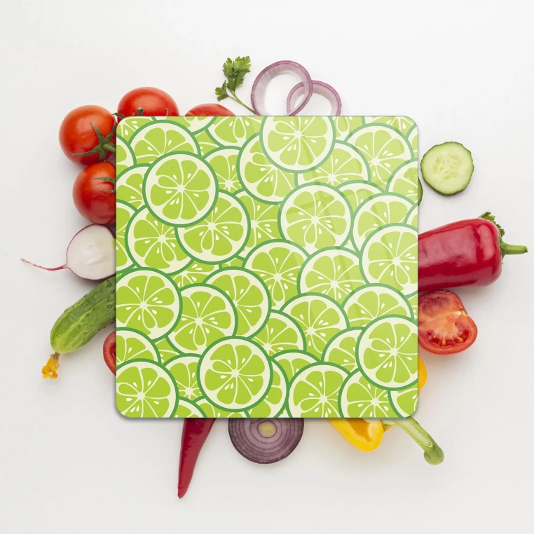 Decovetro Cam Kesme Tahtası Kare Misket Limon Desenli 30x30 Cm