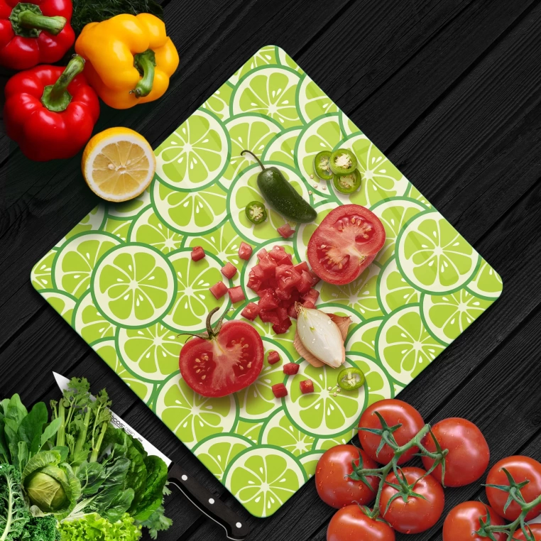 Decovetro Cam Kesme Tahtası Kare Misket Limon Desenli 30x30 Cm