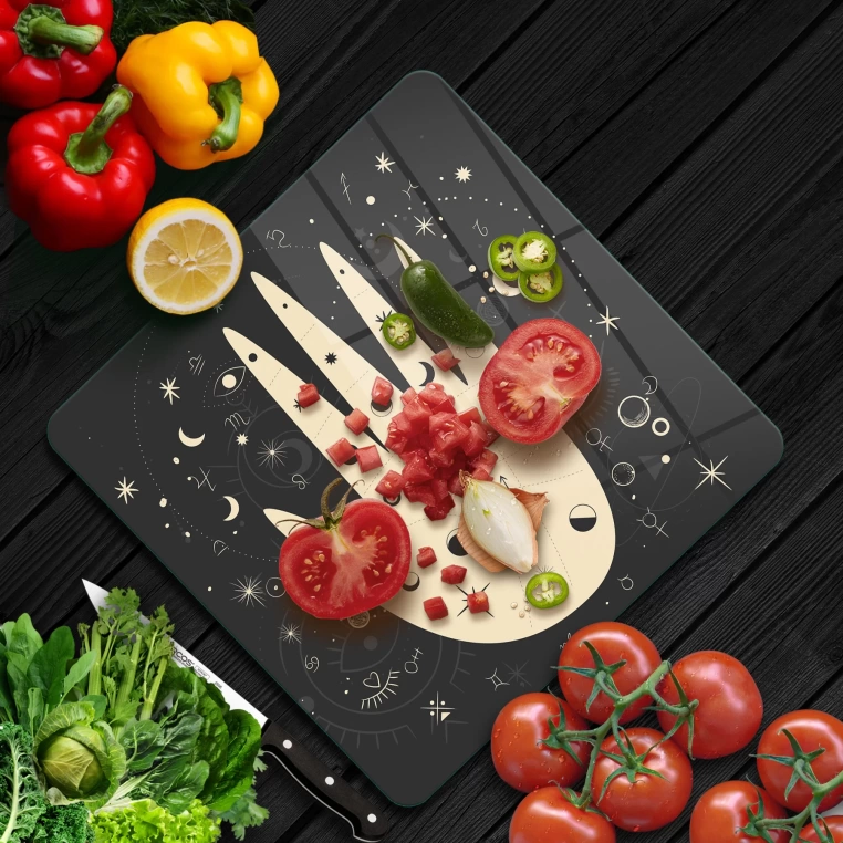 Decovetro Cam Kesme Tahtası Kare My Kitchen Horoscope Desenli 30x30 Cm