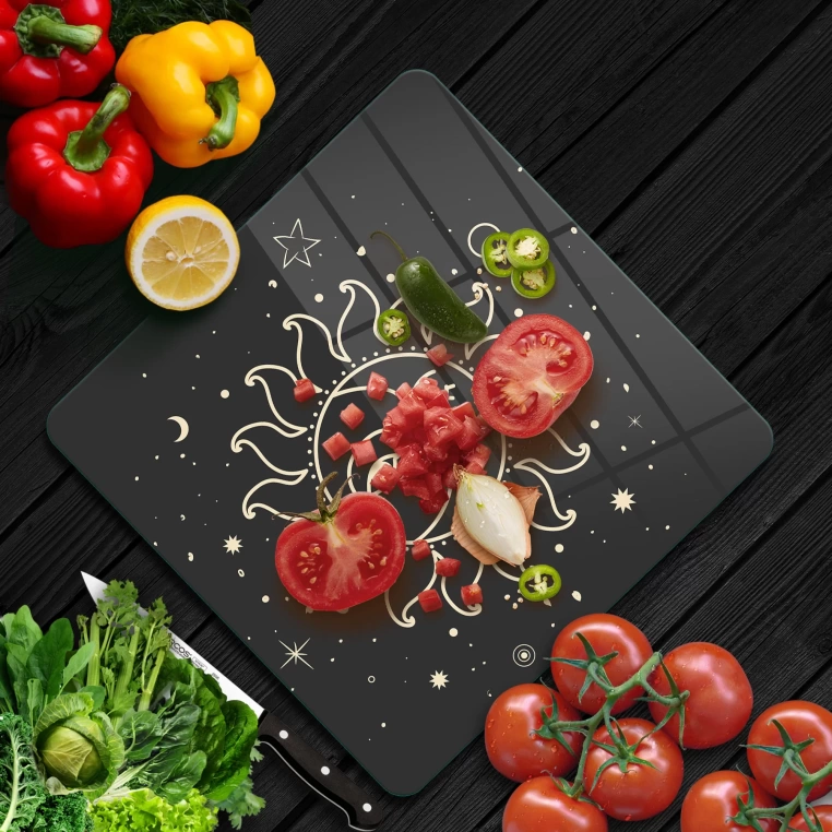 Decovetro Cam Kesme Tahtası Kare My Kitchen Horoscope Desenli 30x30 Cm