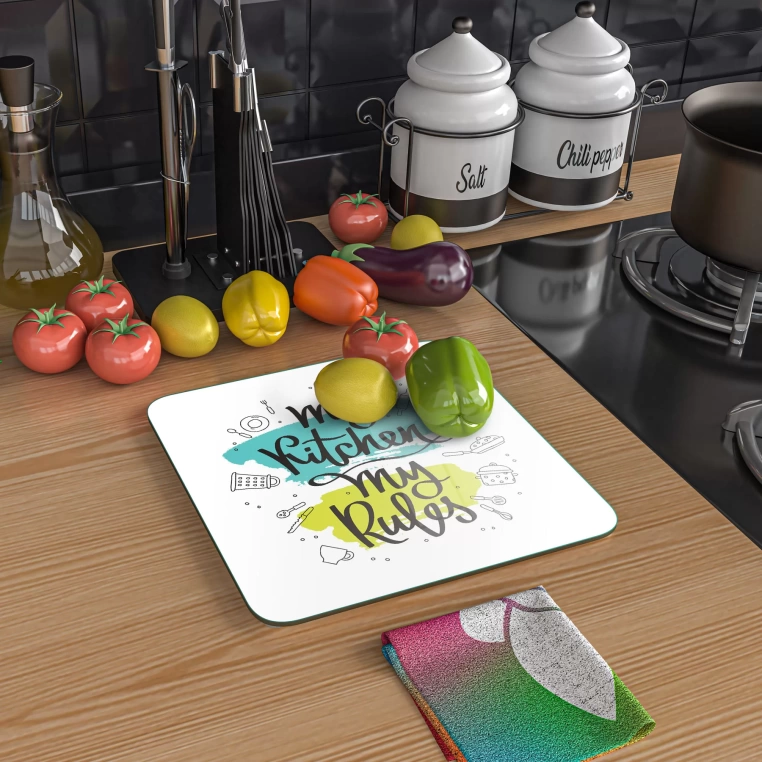 Decovetro Cam Kesme Tahtası Kare My Kitchen Rules Desenli