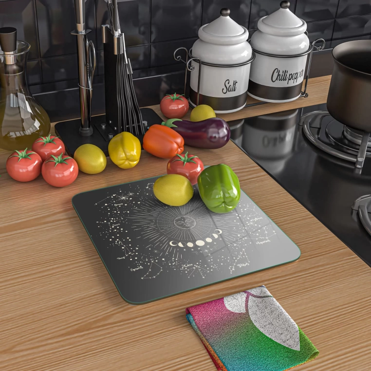 Decovetro Cam Kesme Tahtası Kare My Kitchen Horoscope Desenli