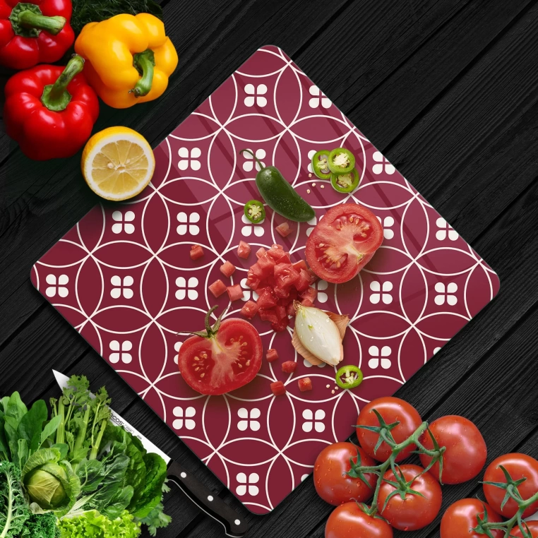 Decovetro Cam Kesme Tahtası Kare Geometrik Çizgi Desenli 30x30 Cm