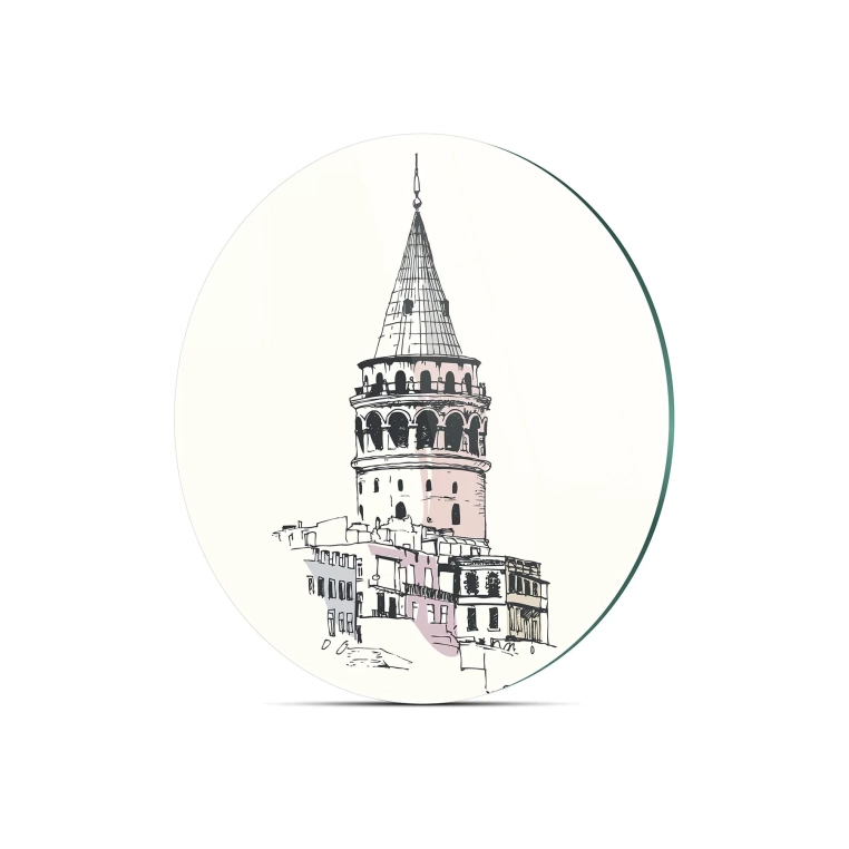 Decovetro Cam Kesme Tahtası Yuvarlak Galata Kulesi Desenli