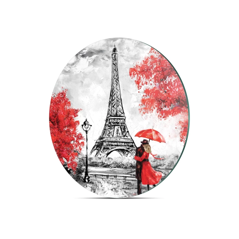 Decovetro Cam Kesme Tahtası Yuvarlak Love paris