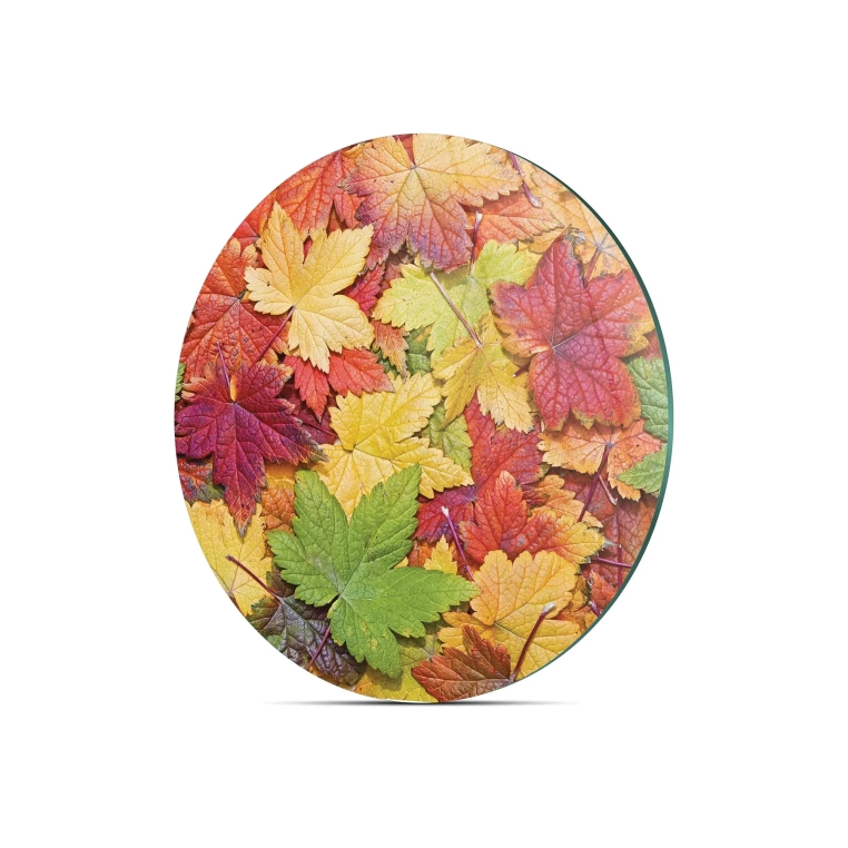 Decovetro Cam Kesme Tahtası Yuvarlak Sonbahar Yaprak Desenli 30x30 Cm
