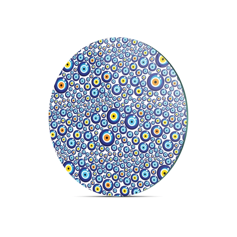 Decovetro Cam Kesme Tahtası Yuvarlak Nazar Boncuk Desenli 30x30 Cm