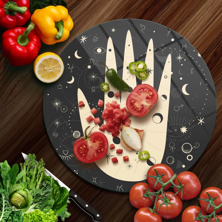 Decovetro Cam Kesme Tahtası Yuvarlak Horoscope Desenli