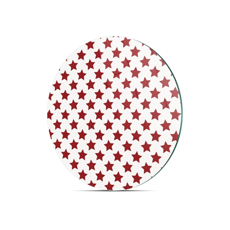 Decovetro Cam Kesme Tahtası Yuvarlak Kırmızı Yıldız Desenli