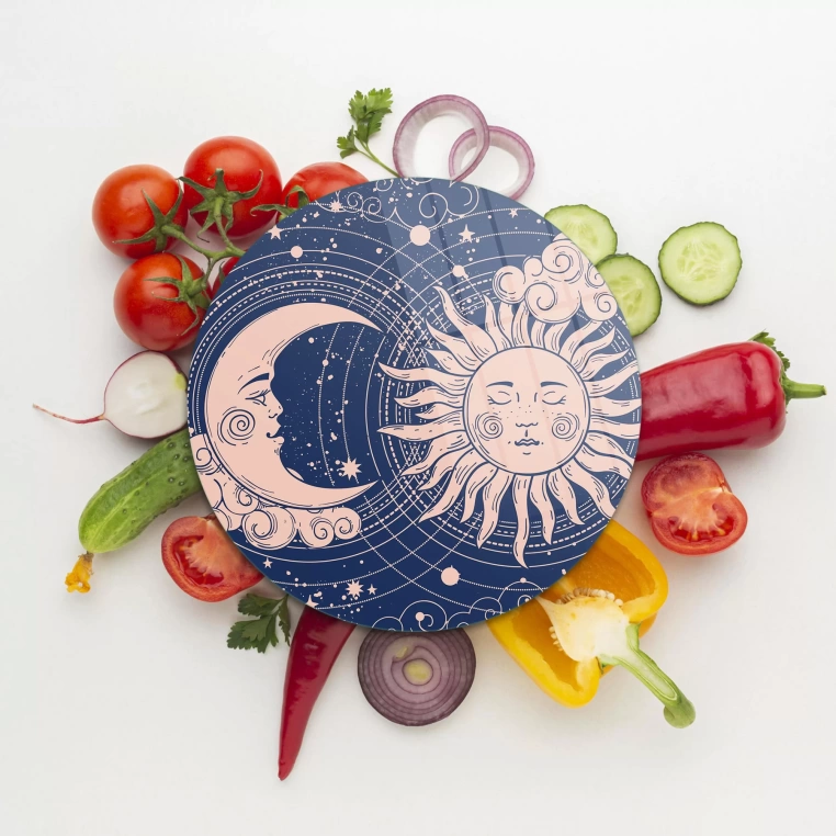 Decovetro Cam Kesme Tahtası Yuvarlak Horoscope Vintage Desenli
