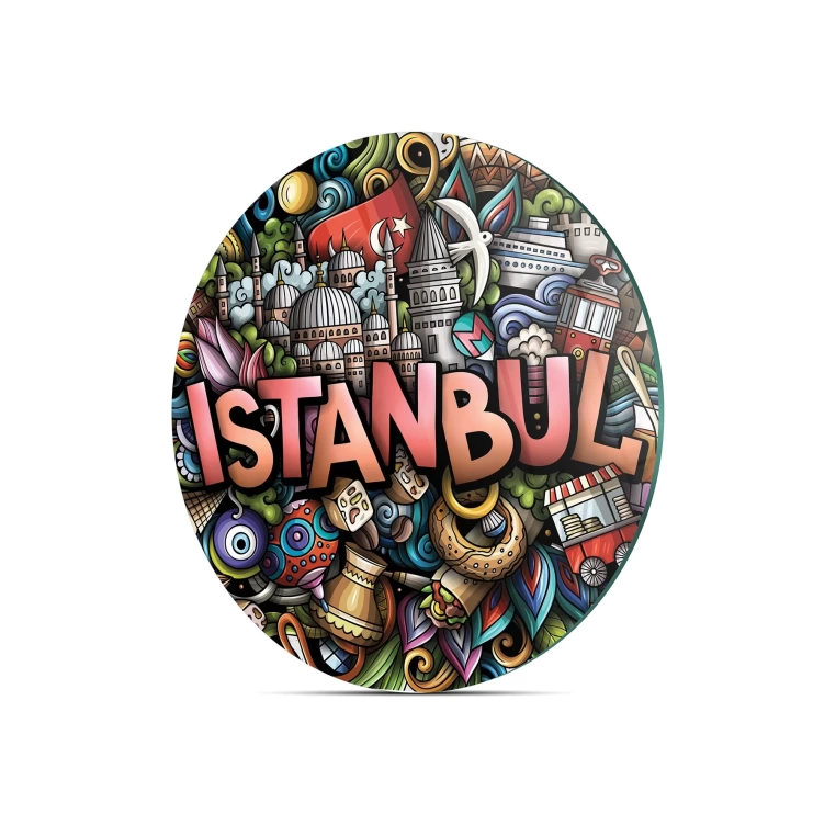 Decovetro Cam Kesme Tahtası Yuvarlak İstanbul Yazılı