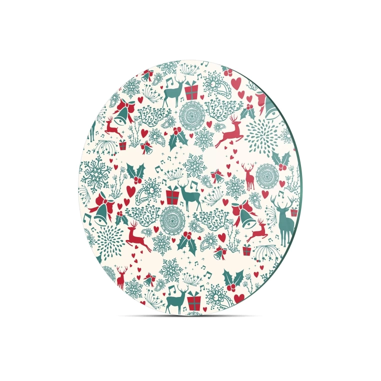 Decovetro Cam Kesme Tahtası Yuvarlak Yılbaşı Desenli