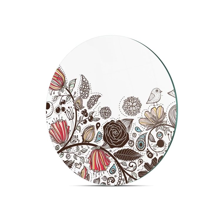 Decovetro Cam Kesme Tahtası Yuvarlak Vintage Çizgi Çiçek Desenli 30x30 Cm