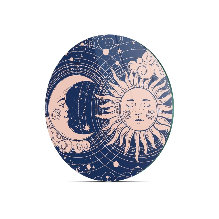 Decovetro Cam Kesme Tahtası Yuvarlak Horoscope Vintage Desenli