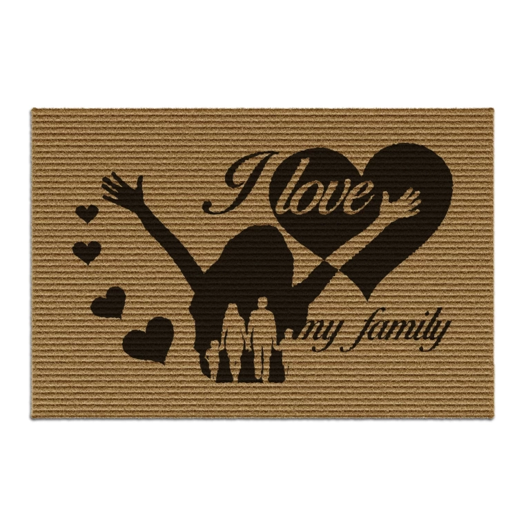 Decovetro Love My Family Desenli Kapı Önü Halı Paspas