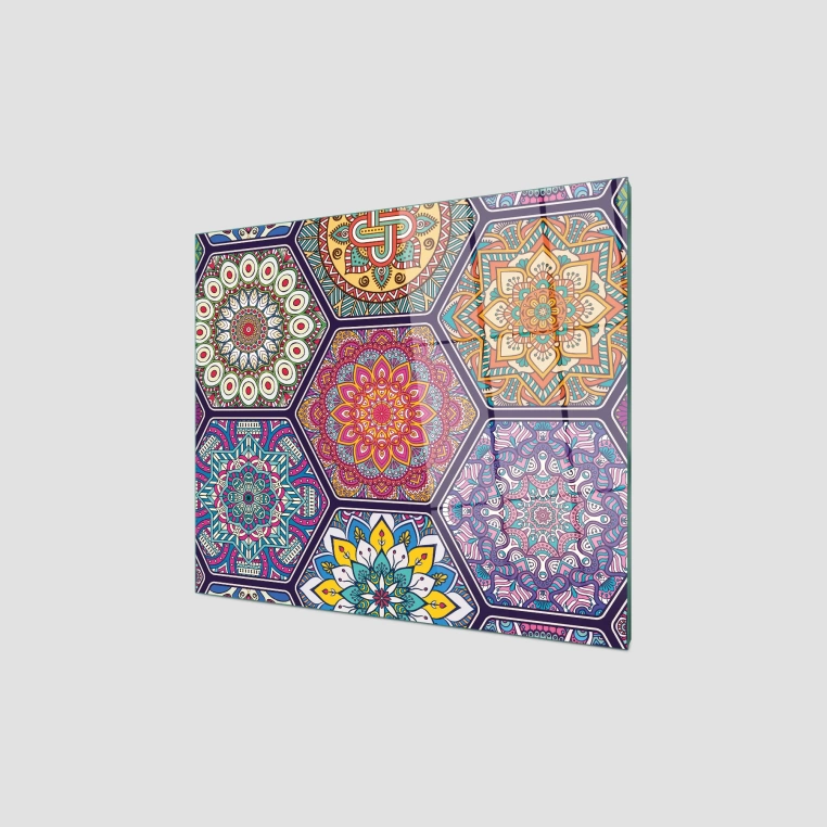 Decovetro Ocak Arkası Koruyucu Altıgen Mandala Desenli 60x52cm