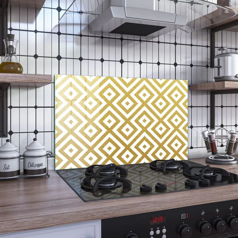 Decovetro Ocak Arkası Koruyucu Baklava Gold Desenli 60x40cm