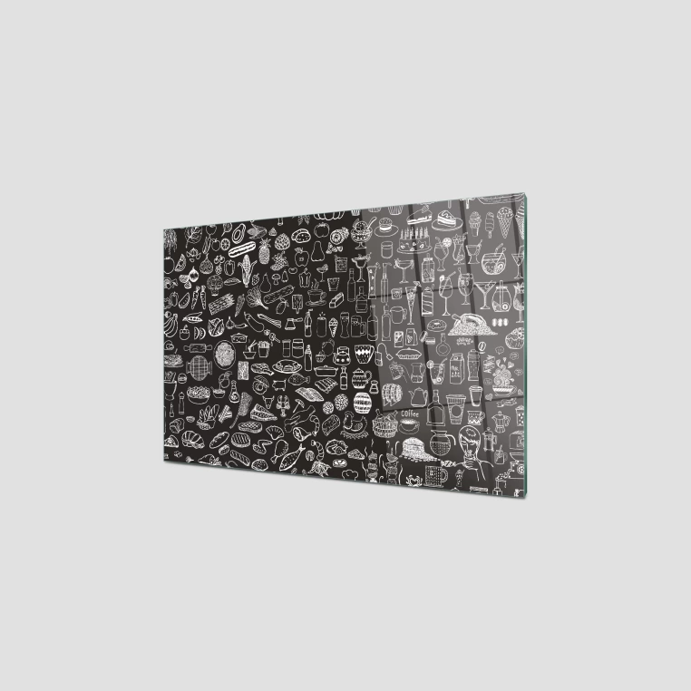 Decovetro Ocak Arkası Koruyucu Cam Karışık Yiyecek İçecek Desenli 76x50cm