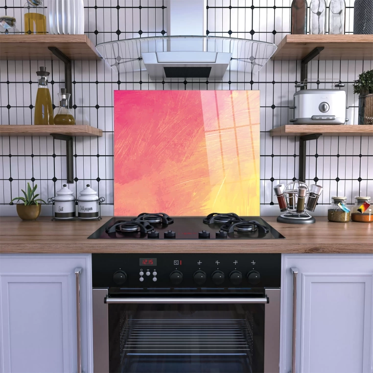 Decovetro Ocak Arkası Koruyucu Cam Sarı Bulut Desenli 60x52cm