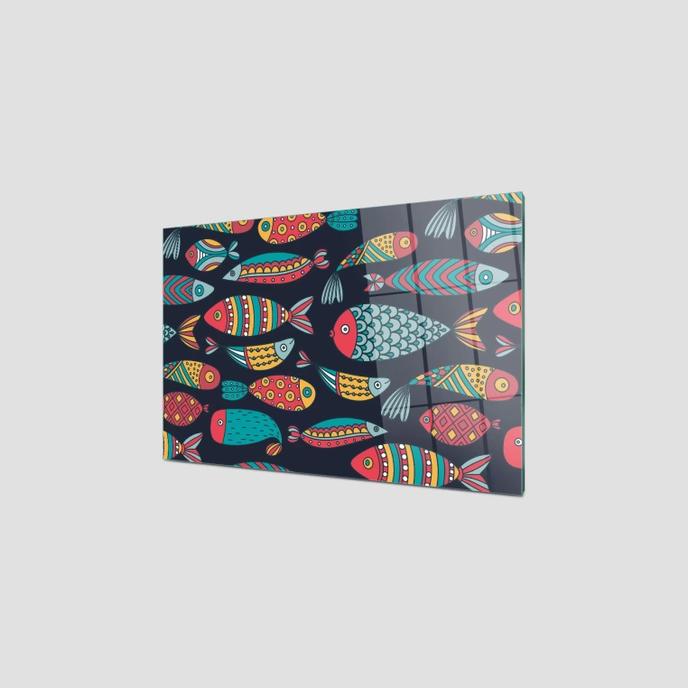 Decovetro Ocak Arkası Koruyucu Çizgi Balık Desenli 60x40cm