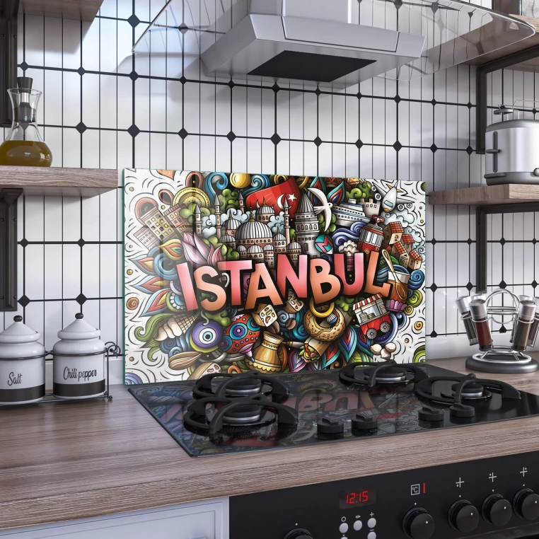 Decovetro Ocak Arkası Koruyucu İstanbul Desenli 60x40cm