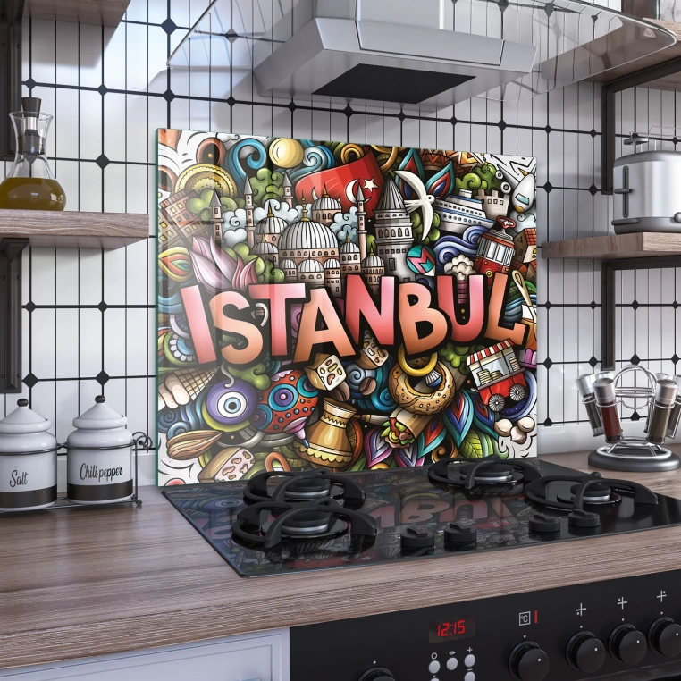 Decovetro Ocak Arkası Koruyucu İstanbul Desenli 60x52cm