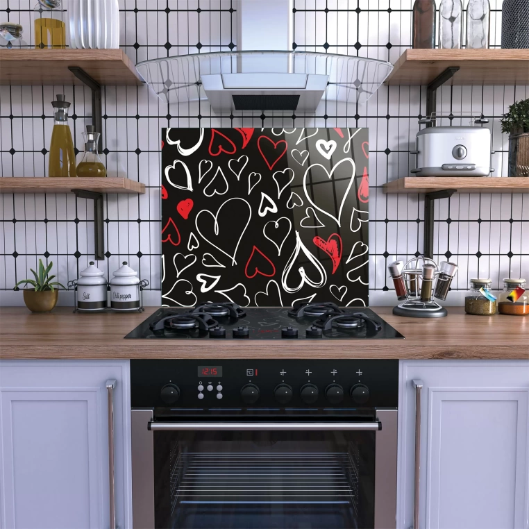 Decovetro Ocak Arkası Koruyucu Kalp Desenli 60x52cm