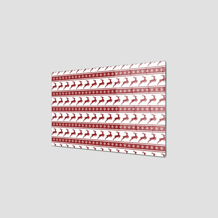 Decovetro Ocak Arkası Koruyucu Kırmızı Beyaz Ren Geyiği Desenli 60x40cm