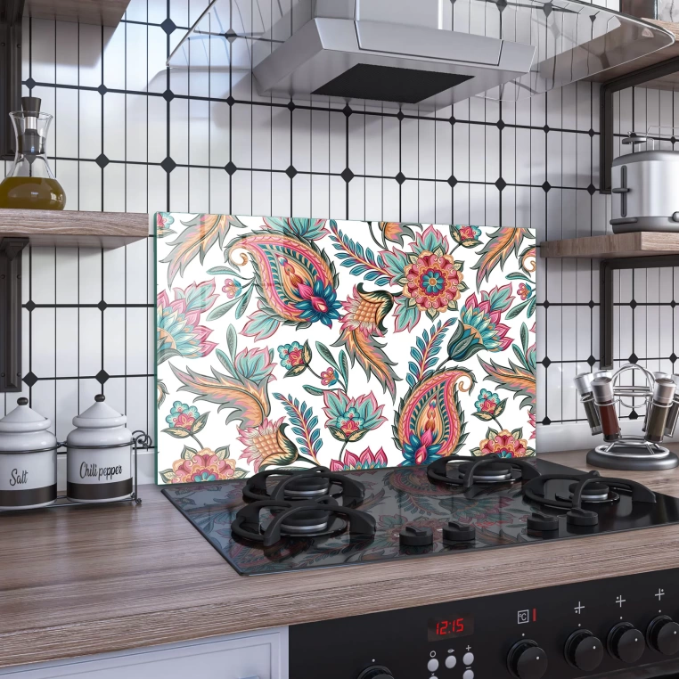 Decovetro Ocak Arkası Koruyucu Kırmızı Çini Desenli 60x40cm