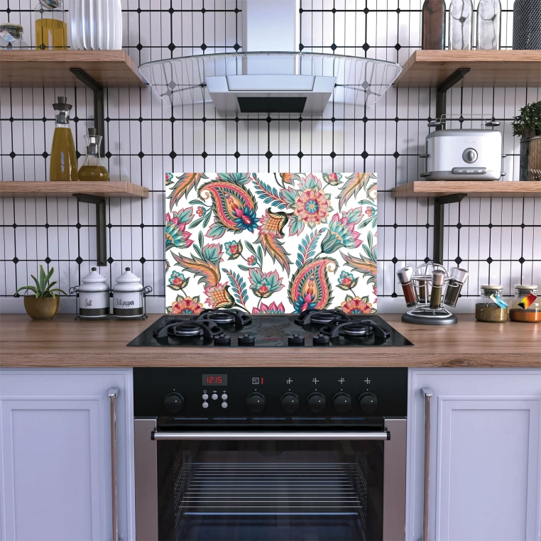 Decovetro Ocak Arkası Koruyucu Kırmızı Çini Desenli 76x50cm