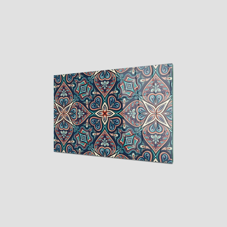 Decovetro Ocak Arkası Koruyucu Mavi Yapraklı Çini Desenli 60x40cm