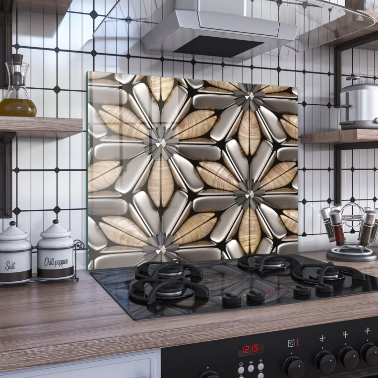 Decovetro Ocak Arkası Koruyucu Metal Çiçek Desenli 60x52cm